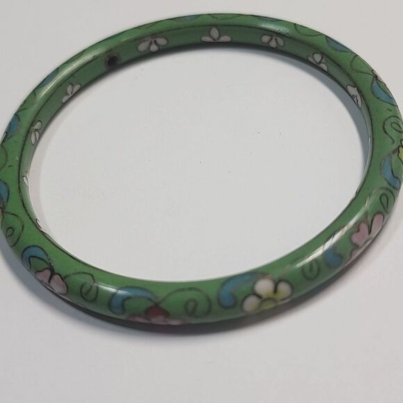 Vintage Cloisonné Slip On Bangle Bracelet Fits Up To 8" Wrist - Picture 3 of 3